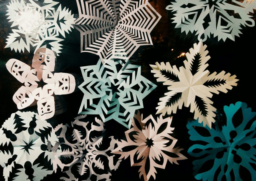 An assortment of paper snowflakes